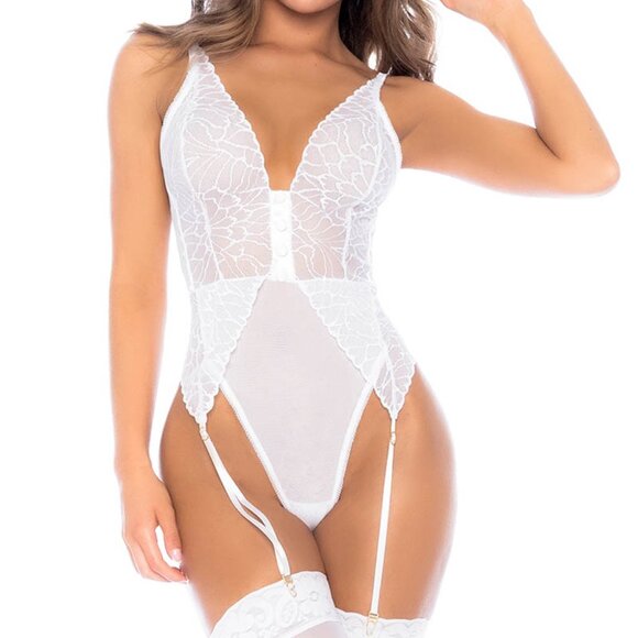 Mapale Bridal Lace Garter Teddy - S/M - Picture 1 of 5